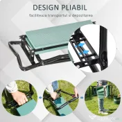 Outsunny Bancă de grădină 2 în 1 cu protecție pentru genunchi, pernuțe din spumă EVA și geantă pentru depozitare, 58x28x49 cm, Verde