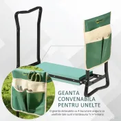 Outsunny Bancă de grădină 2 în 1 cu protecție pentru genunchi, pernuțe din spumă EVA și geantă pentru depozitare, 58x28x49 cm, Verde