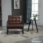 Fotoliu Stil Industrial Matlasat cu Nasturi, Mobilier Modern Fotoliu scaun din metal si PU, 62x74x78cm Maro HOMCOM | Aosom RO 