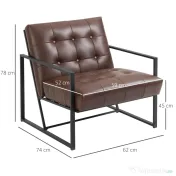 Fotoliu Stil Industrial Matlasat cu Nasturi, Mobilier Modern Fotoliu scaun din metal si PU, 62x74x78cm Maro HOMCOM | Aosom RO 