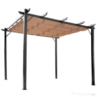 Outsunny Foisor Pergola de Gradina 3X4m Prelata Culisanta in Poliester Impermeabil si Schelet in Aluminiu | Aosom Romania 