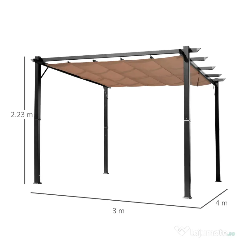 Outsunny Foisor Pergola de Gradina 3X4m Prelata Culisanta in Poliester Impermeabil si Schelet in Aluminiu | Aosom Romania