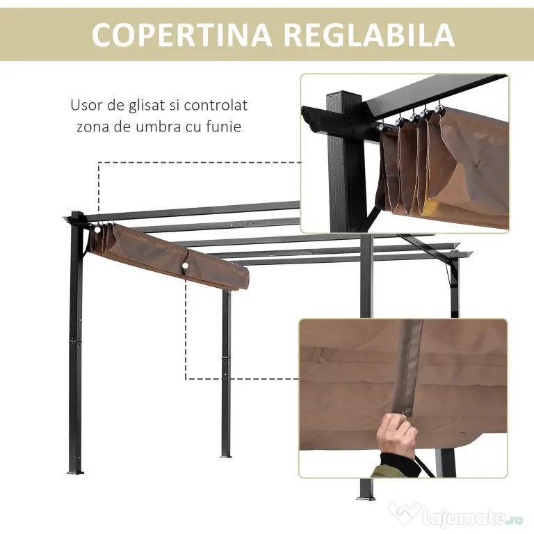 Outsunny Foisor Pergola de Gradina 3X4m Prelata Culisanta in Poliester Impermeabil si Schelet in Aluminiu | Aosom Romania
