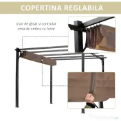 Outsunny Foisor Pergola de Gradina 3X4m Prelata Culisanta in Poliester Impermeabil si Schelet in Aluminiu | Aosom Romania 