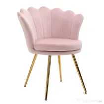 HOMCOM Scaun de Sufragerie Tip Scoică Stil Vintage din Catifea cu Picioare Aurite Roz