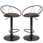 HOMCOM Set 2 Scaune de Bar Pivotante si Reglabile pe Inaltime, Scaune Inalte pentru Bucatarie sau Insula, cu Spatar si Suport Picioare, Maro