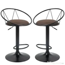 HOMCOM Set 2 Scaune de Bar Pivotante si Reglabile pe Inaltime, Scaune Inalte pentru Bucatarie sau Insula, cu Spatar si Suport Picioare, Maro