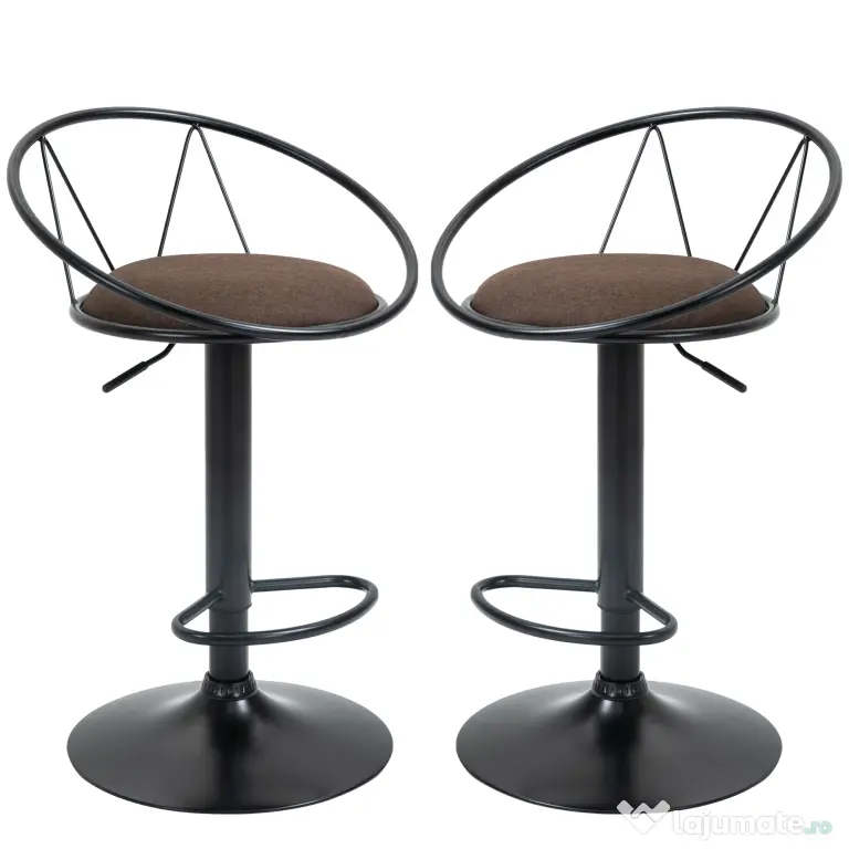 Set 2 scaune bar cu rotire de 360 de grade si suport pentru picioare 51x46x78-100cm HOMCOM | Aosom Romania