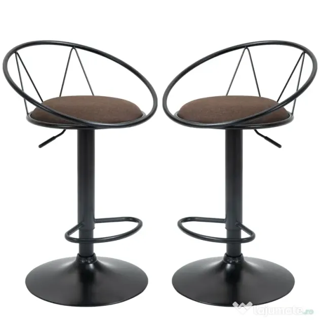 Set 2 scaune bar cu rotire de 360 de grade si suport pentru picioare 51x46x78-100cm HOMCOM | Aosom Romania