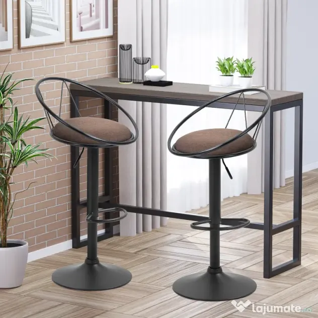 Set 2 scaune bar cu rotire de 360 de grade si suport pentru picioare 51x46x78-100cm HOMCOM | Aosom Romania