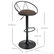Set 2 scaune bar cu rotire de 360 de grade si suport pentru picioare 51x46x78-100cm HOMCOM | Aosom Romania