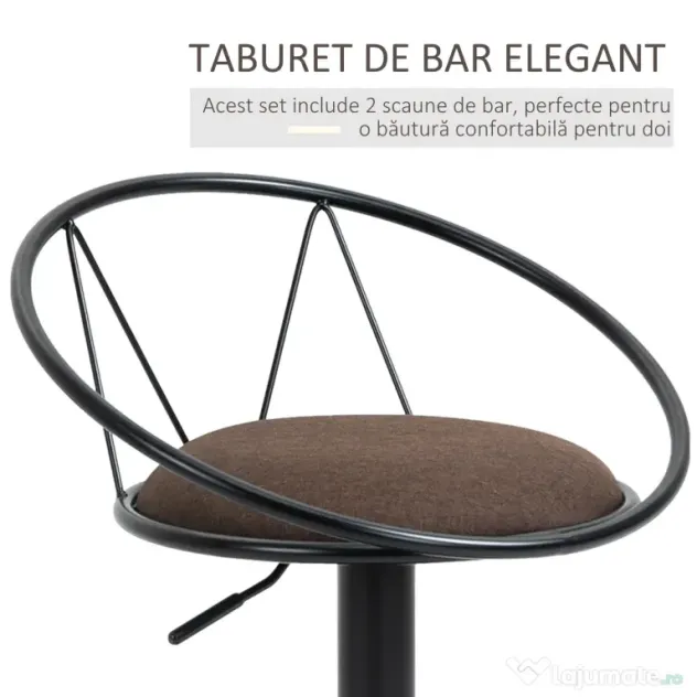 Set 2 scaune bar cu rotire de 360 de grade si suport pentru picioare 51x46x78-100cm HOMCOM | Aosom Romania