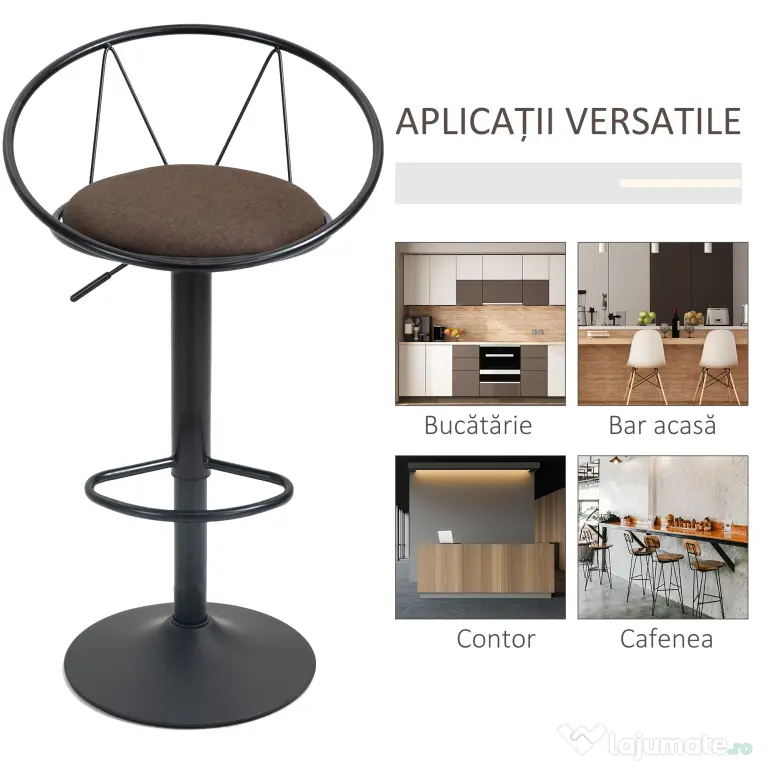 Set 2 scaune bar cu rotire de 360 de grade si suport pentru picioare 51x46x78-100cm HOMCOM | Aosom Romania