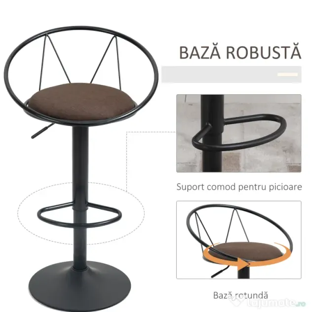 Set 2 scaune bar cu rotire de 360 de grade si suport pentru picioare 51x46x78-100cm HOMCOM | Aosom Romania