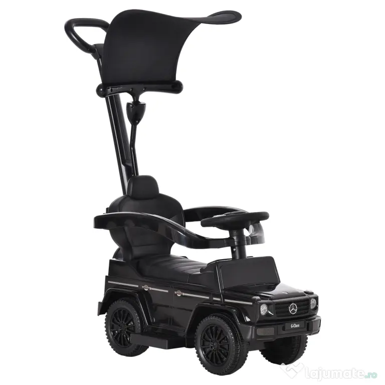 Masina copii 1 an, Paravan parasolar detasabil, spatiu de depozitare, Negru 85.5x40.5x95cm HOMCOM | Aosom Romania