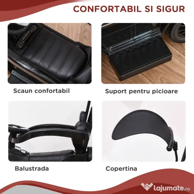 Masina copii 1 an, Paravan parasolar detasabil, spatiu de depozitare, Negru 85.5x40.5x95cm HOMCOM | Aosom Romania