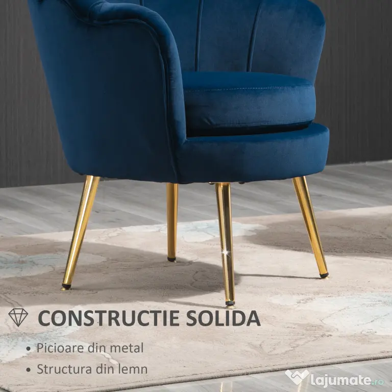 HOMCOM Fotoliu Vintage cu Design din Catifea Albastra Fotoliu de Dormitor cu Spatar Inalt 75x63x73cm | Aosom Romania