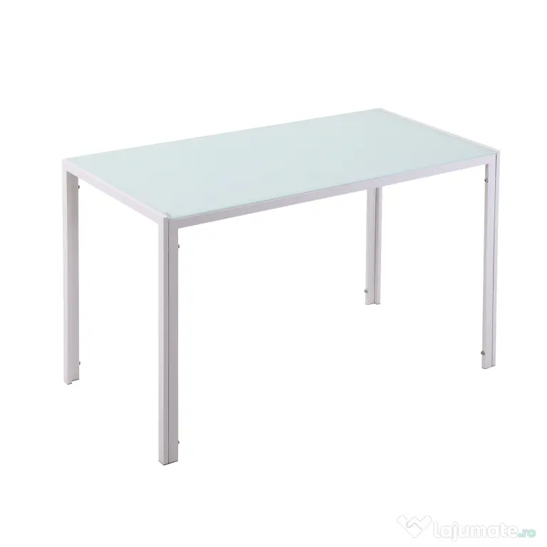 HOMCOM Masă Dreptunghiulară pentru 4 Persoane din Metal și Sticlă Securizată, 120x60x75 cm, Alb | Aosom Romania