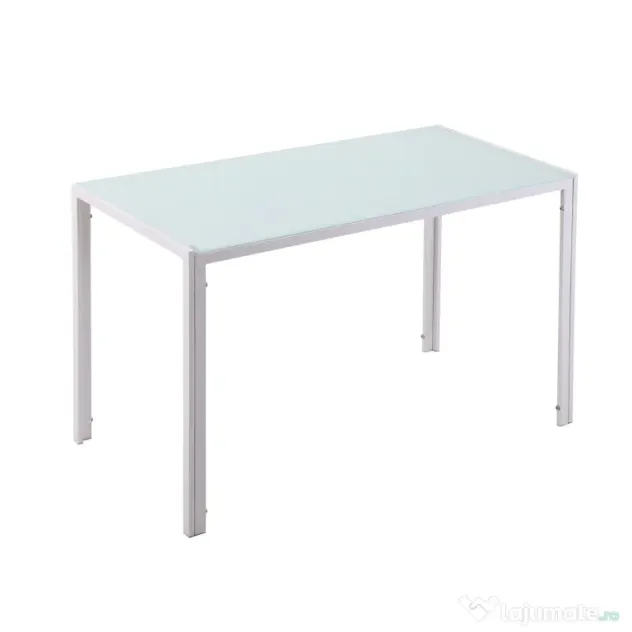 HOMCOM Masă Dreptunghiulară pentru 4 Persoane din Metal și Sticlă Securizată, 120x60x75 cm, Alb | Aosom Romania