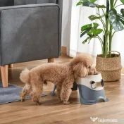 PawHut Bol Dublu Ridicat pentru Alimentarea Animalelor de Companie, Material PP, Design Modern Alb și Gri, 47x25x20cm | Aosom Romania