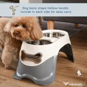 PawHut Bol Dublu Ridicat pentru Alimentarea Animalelor de Companie, Material PP, Design Modern Alb și Gri, 47x25x20cm | Aosom Romania