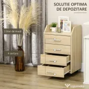 Vinsetto Fiset pentru Birou din Lemn cu 4 Sertare, Dulap pentru Birou cu Roti si Margini Inaltate, 40x36x65cm, Lemn Natur 