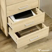 Vinsetto Fiset pentru Birou din Lemn cu 4 Sertare, Dulap pentru Birou cu Roti si Margini Inaltate, 40x36x65cm, Lemn Natur 
