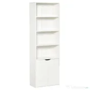 Biblioteca Moderna HOMCOM 4 Etajere cu Dulapior din Lemn cu 2 Usi, Mobilier Multifunctional pentru Living si Birou 59x29x180cm, Alba | Aosom Romania 
