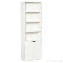 Biblioteca Moderna HOMCOM 4 Etajere cu Dulapior din Lemn cu 2 Usi, Mobilier Multifunctional pentru Living si Birou 59x29x180cm, Alba | Aosom Romania