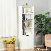 Biblioteca Moderna HOMCOM 4 Etajere cu Dulapior din Lemn cu 2 Usi, Mobilier Multifunctional pentru Living si Birou 59x29x180cm, Alba | Aosom Romania 