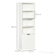 Biblioteca Moderna HOMCOM 4 Etajere cu Dulapior din Lemn cu 2 Usi, Mobilier Multifunctional pentru Living si Birou 59x29x180cm, Alba | Aosom Romania 