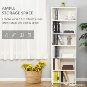 Biblioteca Moderna HOMCOM 4 Etajere cu Dulapior din Lemn cu 2 Usi, Mobilier Multifunctional pentru Living si Birou 59x29x180cm, Alba | Aosom Romania 