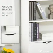 Biblioteca Moderna HOMCOM 4 Etajere cu Dulapior din Lemn cu 2 Usi, Mobilier Multifunctional pentru Living si Birou 59x29x180cm, Alba | Aosom Romania 