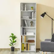 Biblioteca Moderna HOMCOM 4 Etajere cu Dulapior din Lemn cu 2 Usi, Mobilier Multifunctional pentru Living si Birou 59x29x180cm, Alba | Aosom Romania 