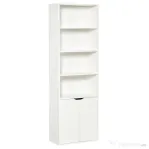 HOMCOM Bibliotecă Modernă cu 4 Rafturi și Dulăpior cu 2 Uși, Etajeră Verticală din Lemn pentru Cărți și Depozitare, 59x29x180 cm, Albă