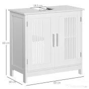 Kleankin Dulapior sub Chiuveta pentru Baie, Dulap cu 2 Uși din Lemn cu Etajere Reglabile, 60x30x60 cm, Alb | Aosom Romania