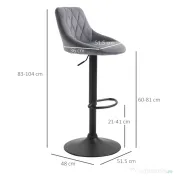 HOMCOM Scaun bar Reglabile in Inaltime cu Spatar, Greutate Suportata 120kg,51.5x48x83-104cm, gri | Aosom Romania