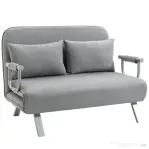 HOMCOM Canapea Pat de 2 Locuri cu Spătar Reglabil pe 5 Nivele, Canapea Pat Pliabilă cu 2 Perne, 105x80x78 cm, Gri Deschis
