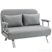 HOMCOM Canapea Pat de 2 Locuri cu Spătar Reglabil pe 5 Nivele, Canapea Pat Pliabilă cu 2 Perne, 105x80x78 cm, Gri Deschis