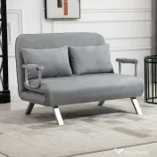HOMCOM Canapea Pat de 2 Locuri cu Spătar Reglabil pe 5 Nivele, Canapea Pat Pliabilă cu 2 Perne, 105x80x78 cm, Gri Deschis