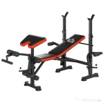 HOMCOM Bancă Multifuncțională Reglabilă cu Suport pentru Haltere, din Oțel și Plastic, 175x139x127 cm, Roșu și Negru