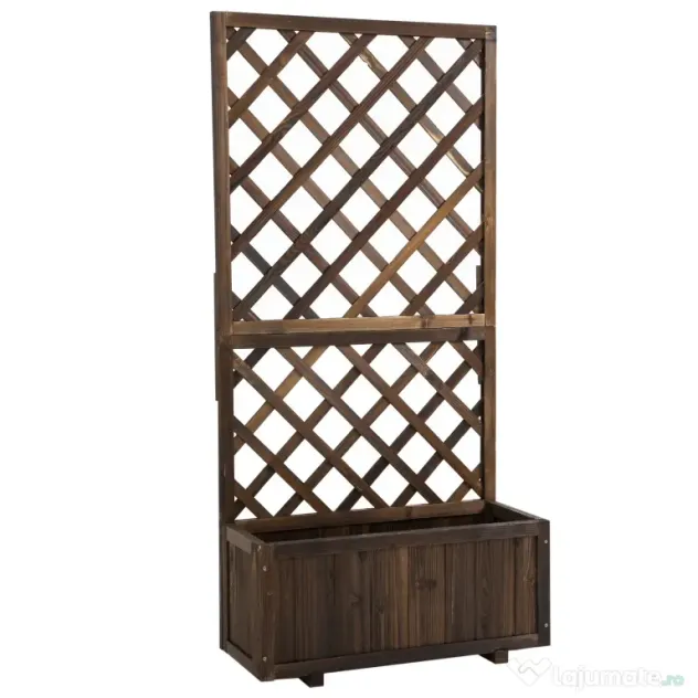 Outsunny Jardinieră de Exterior cu Spalier, Grilaj pentru Plante Cățărătoare și Ghiveci, 72.5x31.5x149.5 cm, Lemn Natural | Aosom Romania