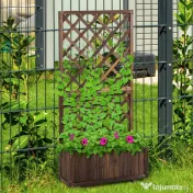 Outsunny Jardinieră de Exterior cu Spalier, Grilaj pentru Plante Cățărătoare și Ghiveci, 72.5x31.5x149.5 cm, Lemn Natural | Aosom Romania 