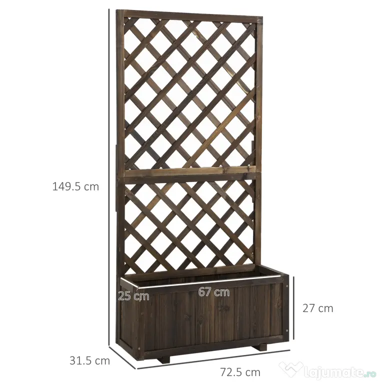 Outsunny Jardinieră de Exterior cu Spalier, Grilaj pentru Plante Cățărătoare și Ghiveci, 72.5x31.5x149.5 cm, Lemn Natural | Aosom Romania