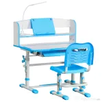 HOMCOM Set Masă și Scaun pentru Copii 6-12 Ani Reglabile pe Înălțime și Blat Înclinabil 45°, 80x54,5x82-104 cm, Albastru