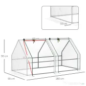 Outsunny Mini Seră Portabilă din PE pentru Grădină, cu Uși cu Fermoar și Acoperiș pentru Protecție UV/Apă, 180x90x90 cm, Alb | Aosom Romania 
