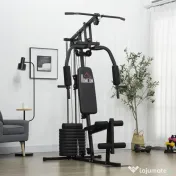 HOMCOM Statiune fitness cu greutati de 45kg pentru antrenament profesional la tine acasa, din otel, 135x103x210cm, Negru | Aosom Romania 