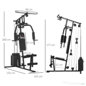 HOMCOM Statiune fitness cu greutati de 45kg pentru antrenament profesional la tine acasa, din otel, 135x103x210cm, Negru | Aosom Romania 