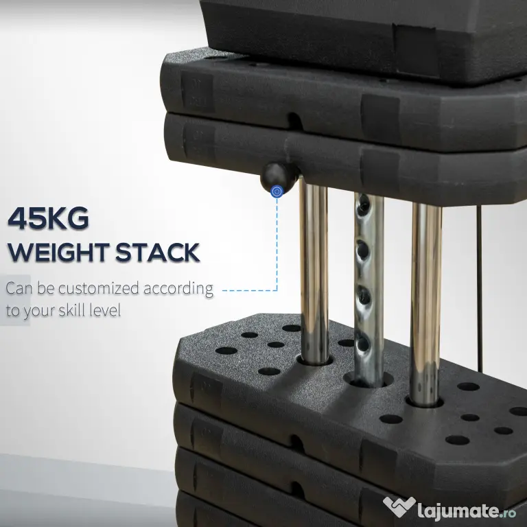 HOMCOM Statiune fitness cu greutati de 45kg pentru antrenament profesional la tine acasa, din otel, 135x103x210cm, Negru | Aosom Romania