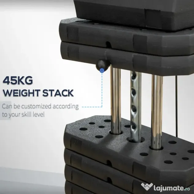 HOMCOM Statiune fitness cu greutati de 45kg pentru antrenament profesional la tine acasa, din otel, 135x103x210cm, Negru | Aosom Romania